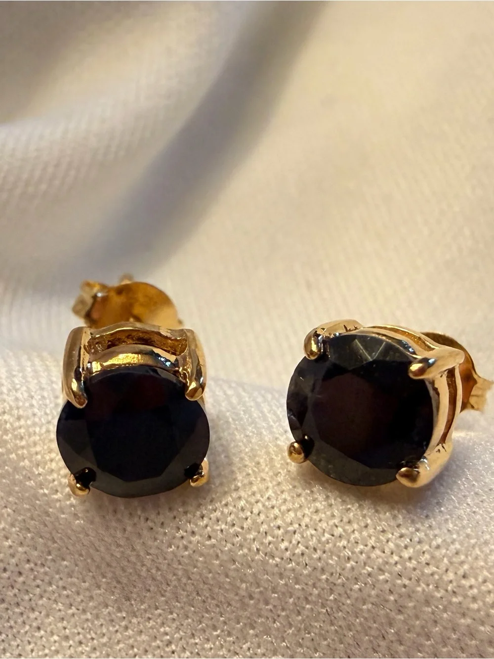 AA Black Sapphire Stud Earrings 18K Gold Over 925 Sterling Silver 0.25 CTW